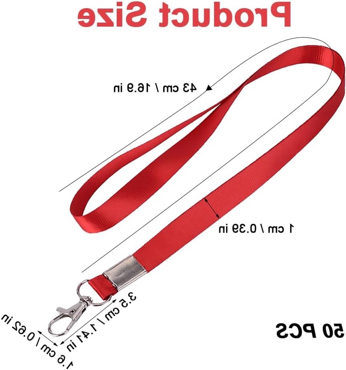 Lanyard met draaibare sluiting, 50 stuks sleutelkoorden voor kinderen, 45 cm lang voor ID-kaarten, medewerkers en bezoekers (rood)