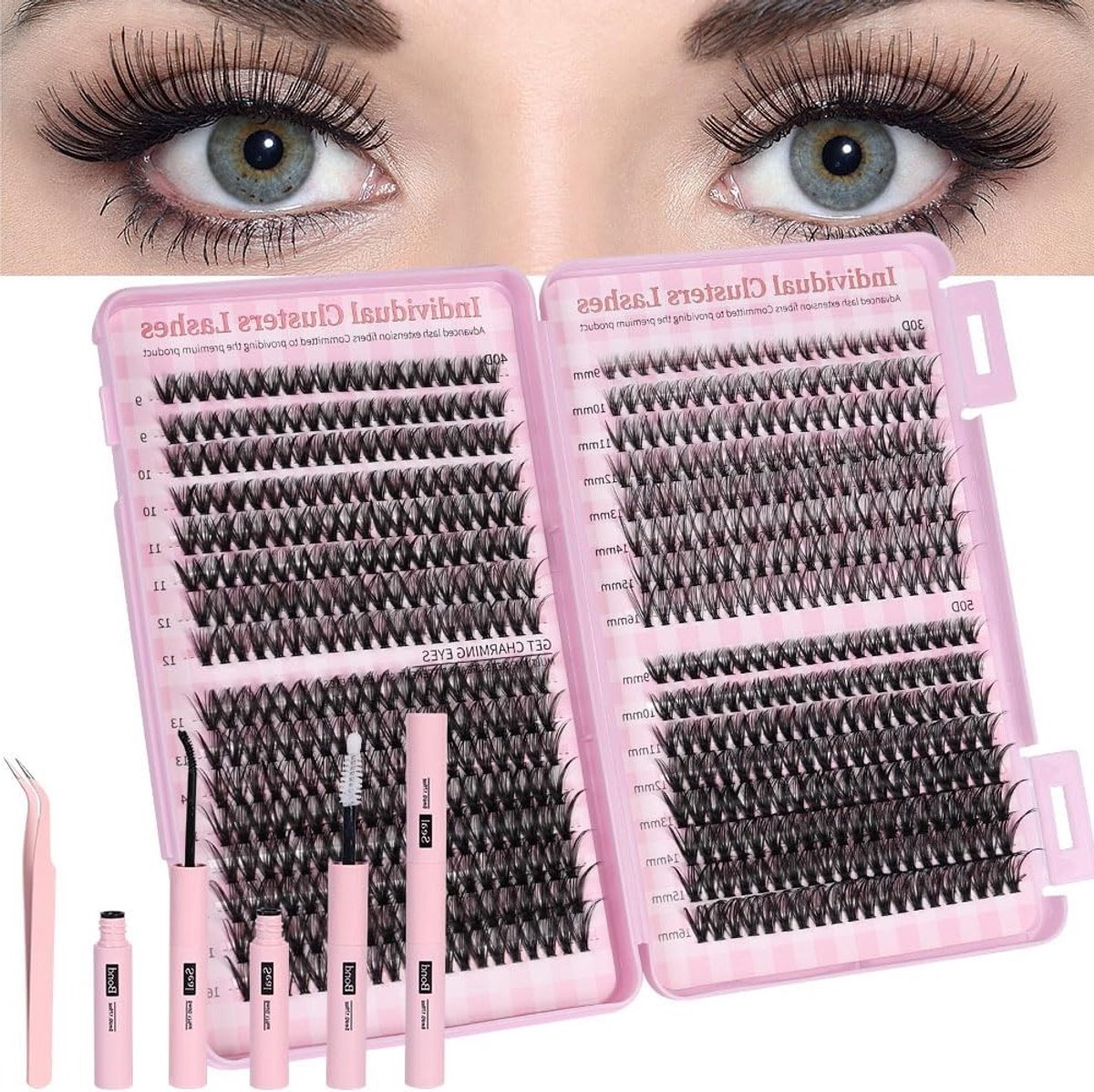 Wispy Cluster Wimperextensions, 540 Stuks Individuele Wimpers, Gemengde Tray, Natuurlijke Look, 9-16 mm, Perfect voor Volume en Lengte