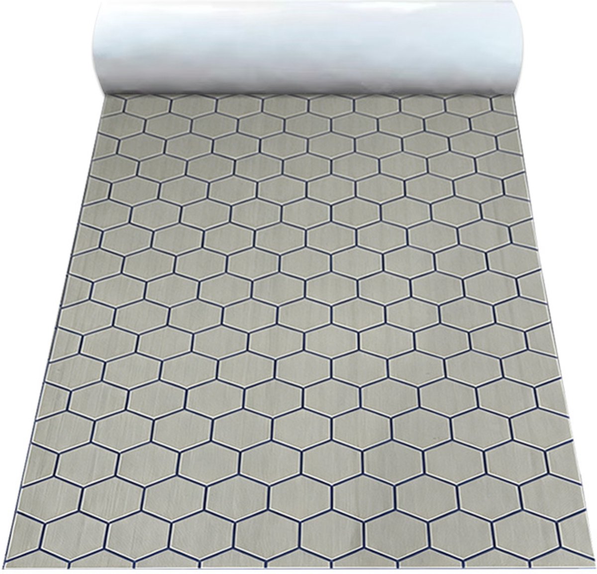 SONNENH EVA Bootvloer Mat 240x90 cm – Grijs/Blauw Hexagon – Zelfklevende Antislip Dekmat 6 mm voor Boot en Camper