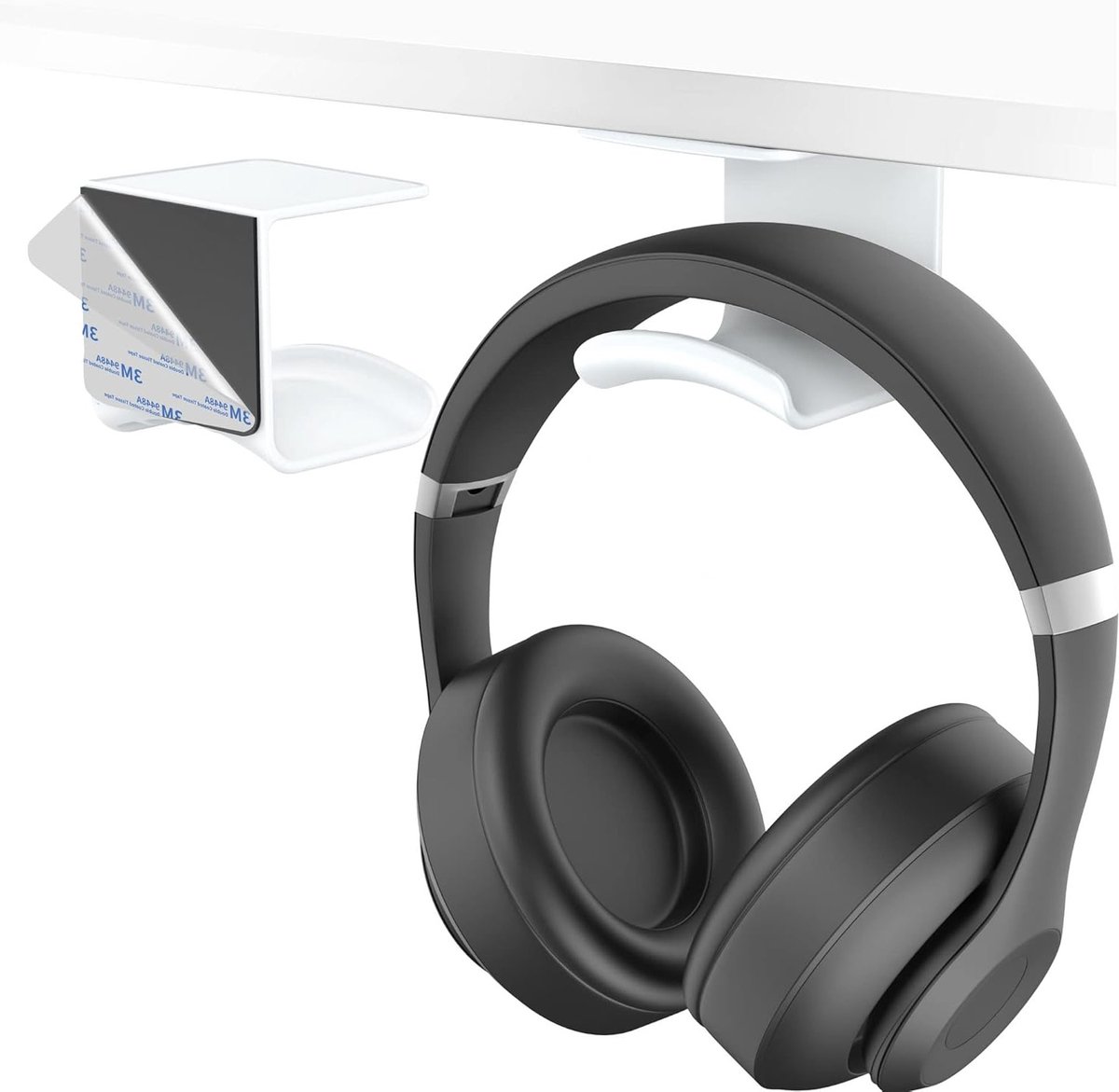 Hoofdhanger voor Hoofdtelefoon - Plakhaak voor Muur of Onder Bureau met Sterke 3M Lijm, Universele Houder voor Gaming Headsets tot 1 kg, Wit