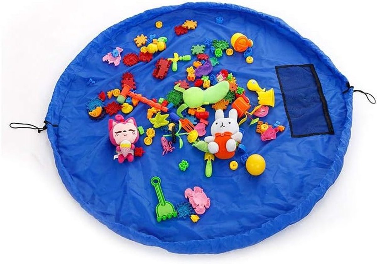 Grote opbergzak voor speelgoed en accessoires, handige draagbare organizer met trekkoord en speelmat (Blauw)