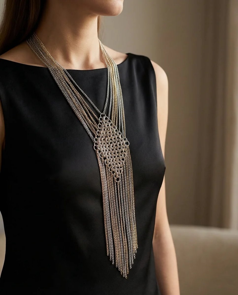 Dorvina Zilver en Rose Goudkleurig Ketting Bewerking Lang Puskullu Dames Dekolte Kolyesi Vucud Kolyesi
