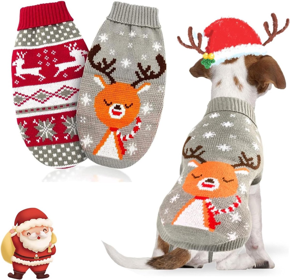 Hondenjumpers voor Kerstmis - 2 Stuks Gebreide Truien voor Puppies - Warme Wintertrui voor Kleine Honden en Katten