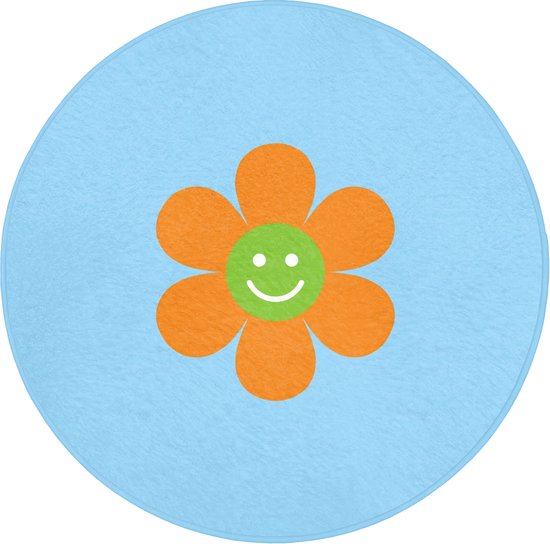 Badmat rond 70x70 cm - Antislip - Bloem - Smiley - Kleurrijk - Badmatten voor badkamer - Badkamermat - Douchemat - Ronde badkamer mat