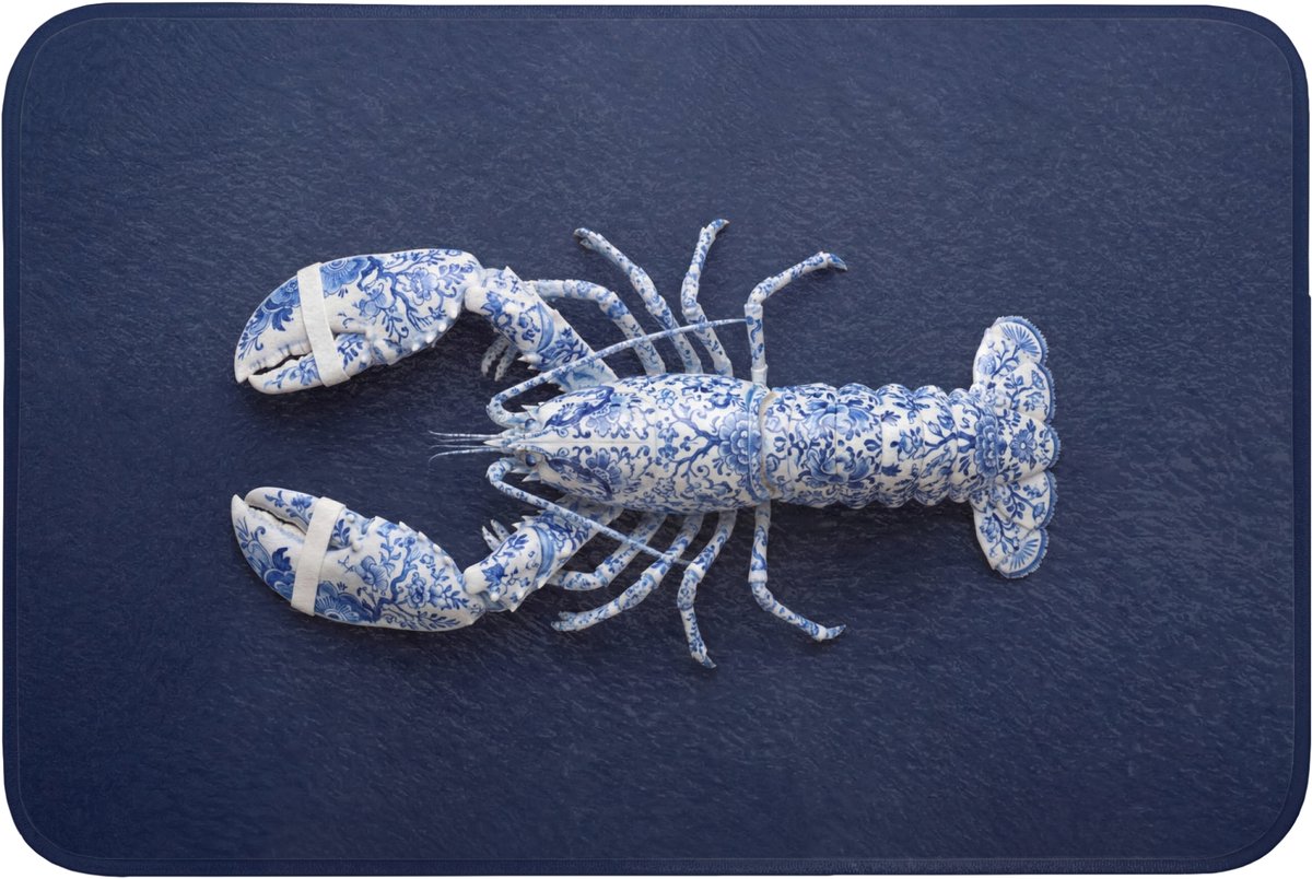 WC mat 90x60 cm - Antislip - Kreeft - Porselein - Delfts - Blauw - Toiletmat - Vloermat - Douchemat - Toilet tapijt - Toiletmatten