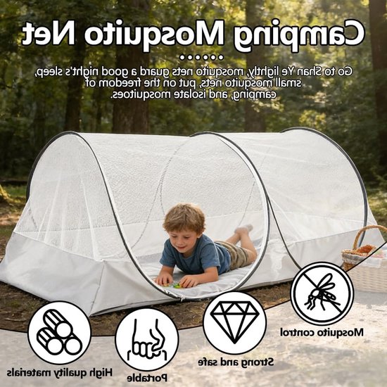 Pop-up Muggennet voor Bed 200 x 100 x 73 cm, Vouwbare Tent voor Kinderen en Kamperen, Lichtgewicht en Draagbaar met Rits van POP — afbeelding 4