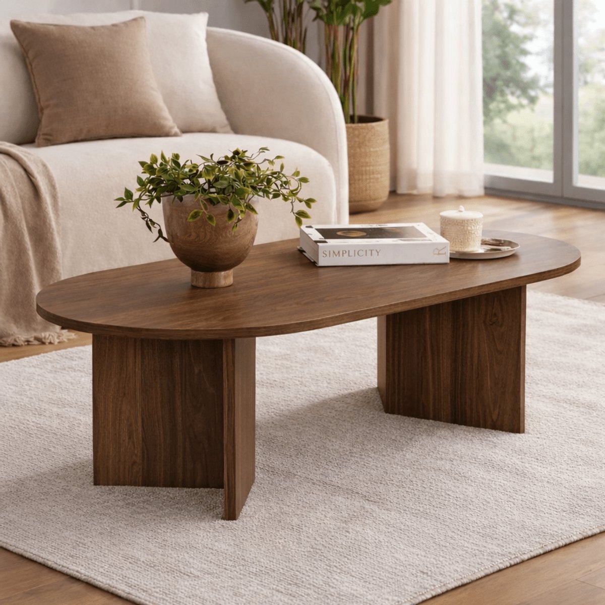 Dimehouse Ovale salontafel walnoot melamine - Japandi - 119x60 cm - Sota - 119 x 60 x 40 cm - Hout - Japandi - Ovaal