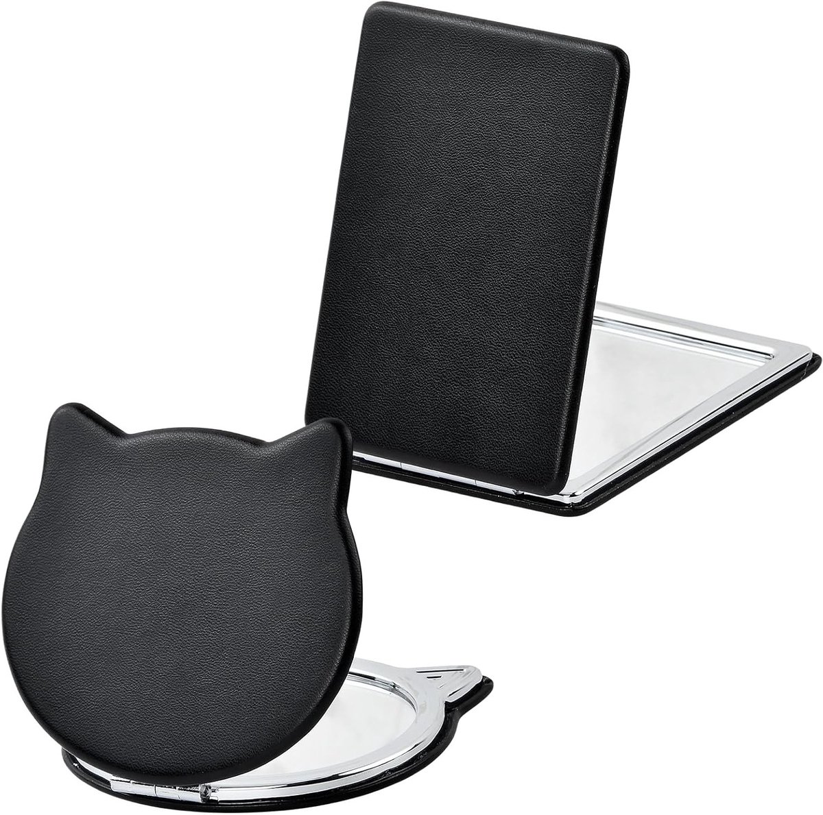 Compacte Opvouwbare Cosmetische Spiegel met Vergrotende en Normale Spiegel, Ideaal voor Handtas en Reizen, Magnetische Sluiting, 2 Zwart