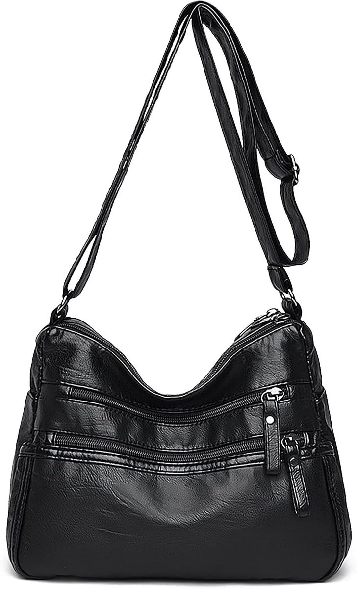 Dames Schoudertas met 5 Ritsvakken - Ruime Crossbody Tas van PU Leer met Verstelbare Schouderband voor Winkelen en Reizen
