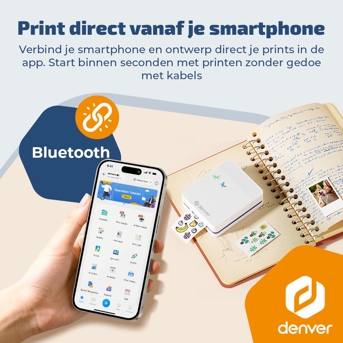 Denver Pocket Printer - Mobiele fotoprinter - Papier/Sticker/Magneet/Tattoo/Warmtepers printer - Incl. 20 printvellen - Bluetooth - MCP6010 — afbeelding 6