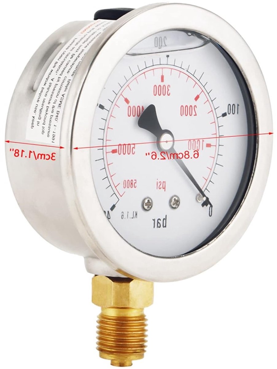Hydraulische manometer 0-400 BAR 0-5800 PSI G1/4 68mm wijzerplaat, drukmeter voor vloeistoffen en gas