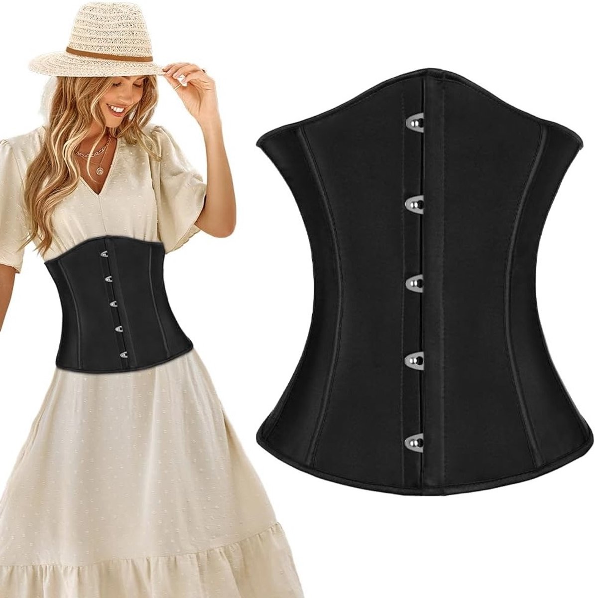 Vintage bustier met bloemenprint, middeleeuwse laces, vrouwelijk onderbust corset in zwart, maten S-XL, perfect voor feesten en kostuums