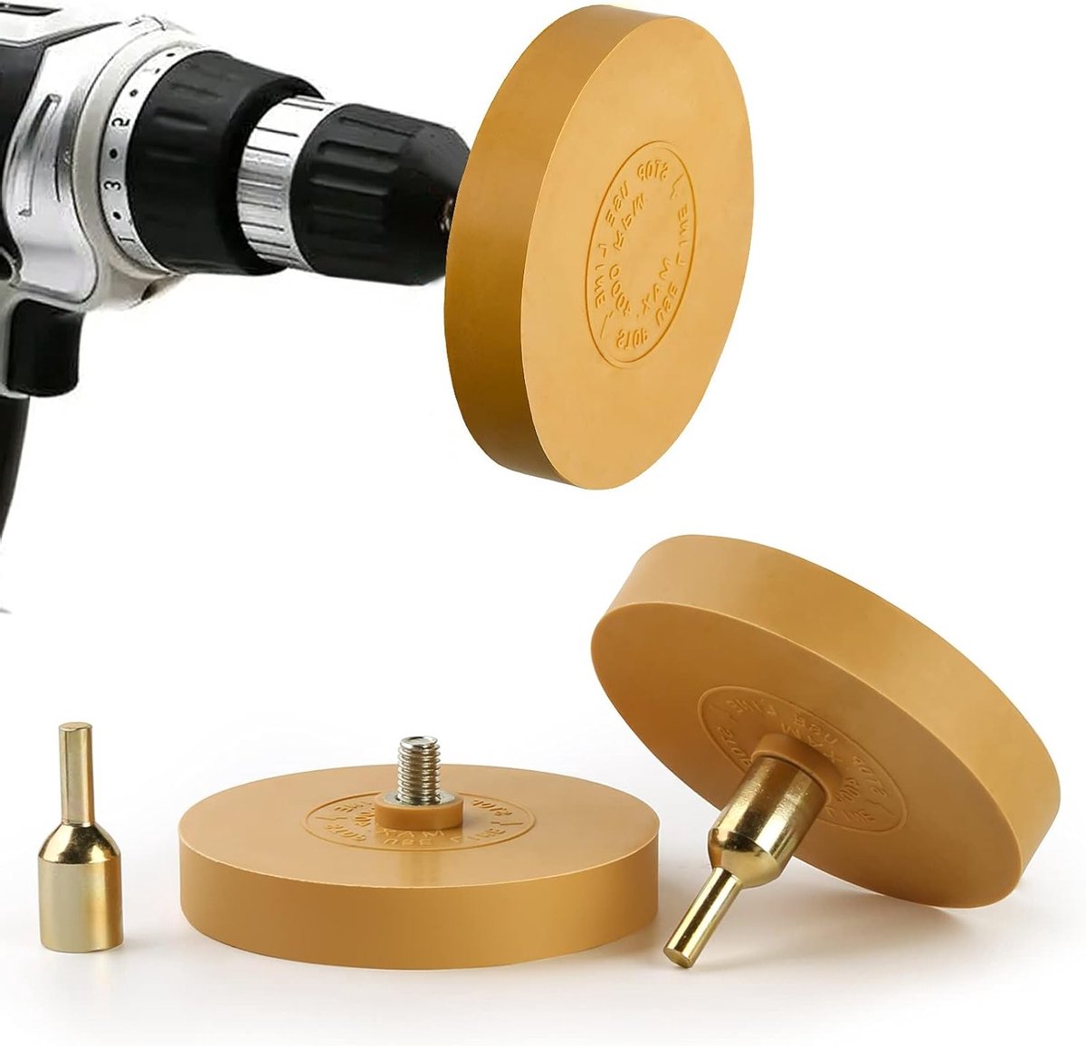 Zelfklevende Rubber Wielen Stickers - Foil Gum met Adapter voor Professionele Verwijdering van Film en Lijmresten op Voertuigen, Inclusief 2 Stuks