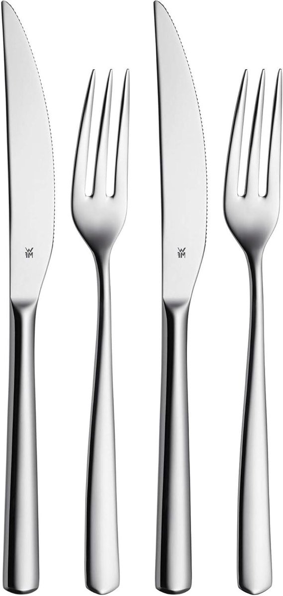 Steakbestek Set - Steakmes Vork - Steak Grillen - Cromargan Roestvrij Staal - 4 Delen - Gepolijst Zilver