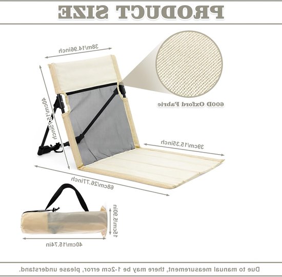 Strandstoel - Strandmat - opvouwbaar - Campingstoel - Opvouwbaar Strandbedje met Rugleuning - campingstoel met opbergtas - voor strand, camping, picknick, tuin - Beige — afbeelding 3