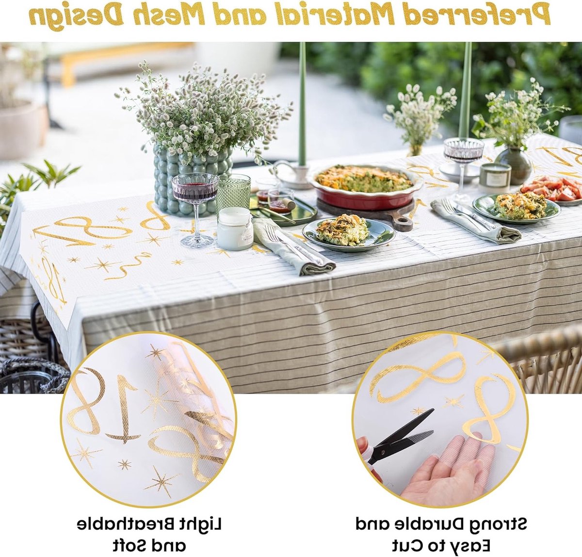 Elegante Tafelrunner voor 18e Verjaardag - 28cm x 10m Goud Transparant Mesh, Perfecte Tafelversiering voor Feestjes en Decoraties, Geschikt voor Bloemverpakking en Verjaardagsfeesten