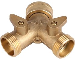 Tuinslang Kraan Splitter - 2-weg Ventiel - Messing - Slangpijp - Tuinirrigatie - Geschikt voor 3/4 Inch Kraan