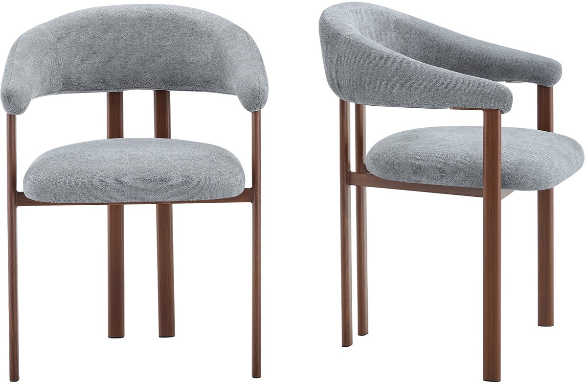 Merax Eetkamerstoelen Set van 2 - Kuipstoel met Armleuningen - Stoffen Stoel - Metalen Poten - Moderne Fauteuil Stoelen - Grijs