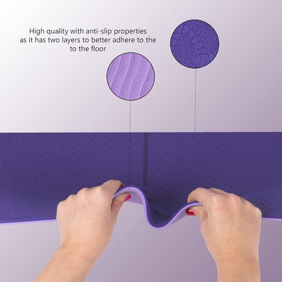 89838, Yoga and Gymnastics Mat, with Positioneer Lines, Natural Rubber, Thickness, Anti-Slip Yoga Mat, Pilates and Sports Mat, Double Layer 83 x 68 x 0.5cm (violet) — afbeelding 5
