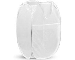 Ulisem - Wasmand - 70 liter opvouwbaar - 37x37x57 cm - Met zijvak - Wit - Polyester mesh materiaal - Ademend en duurzaam - Verstevigde handvatten - Draagbaar en ruimtebesparend - Geschikt voor thuis, reizen en slaapzaal