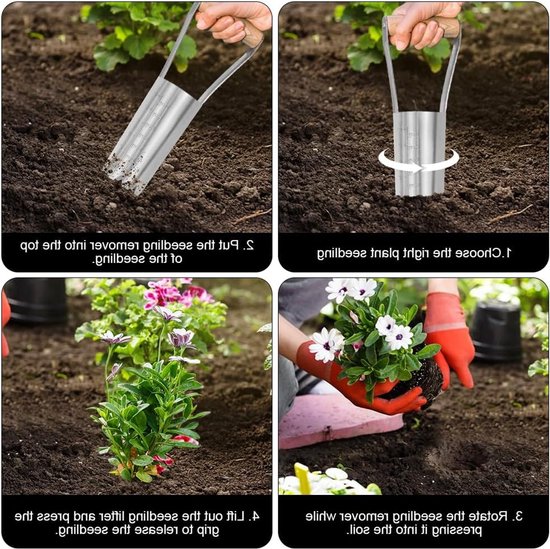Shower Plant - Flower Bulb Planter - RVS Tuingereedschap - Gatspade met Houten Handvat en Diepteschaal - Voor Zaaien van Zaden in Tuinen en Wieden — afbeelding 5