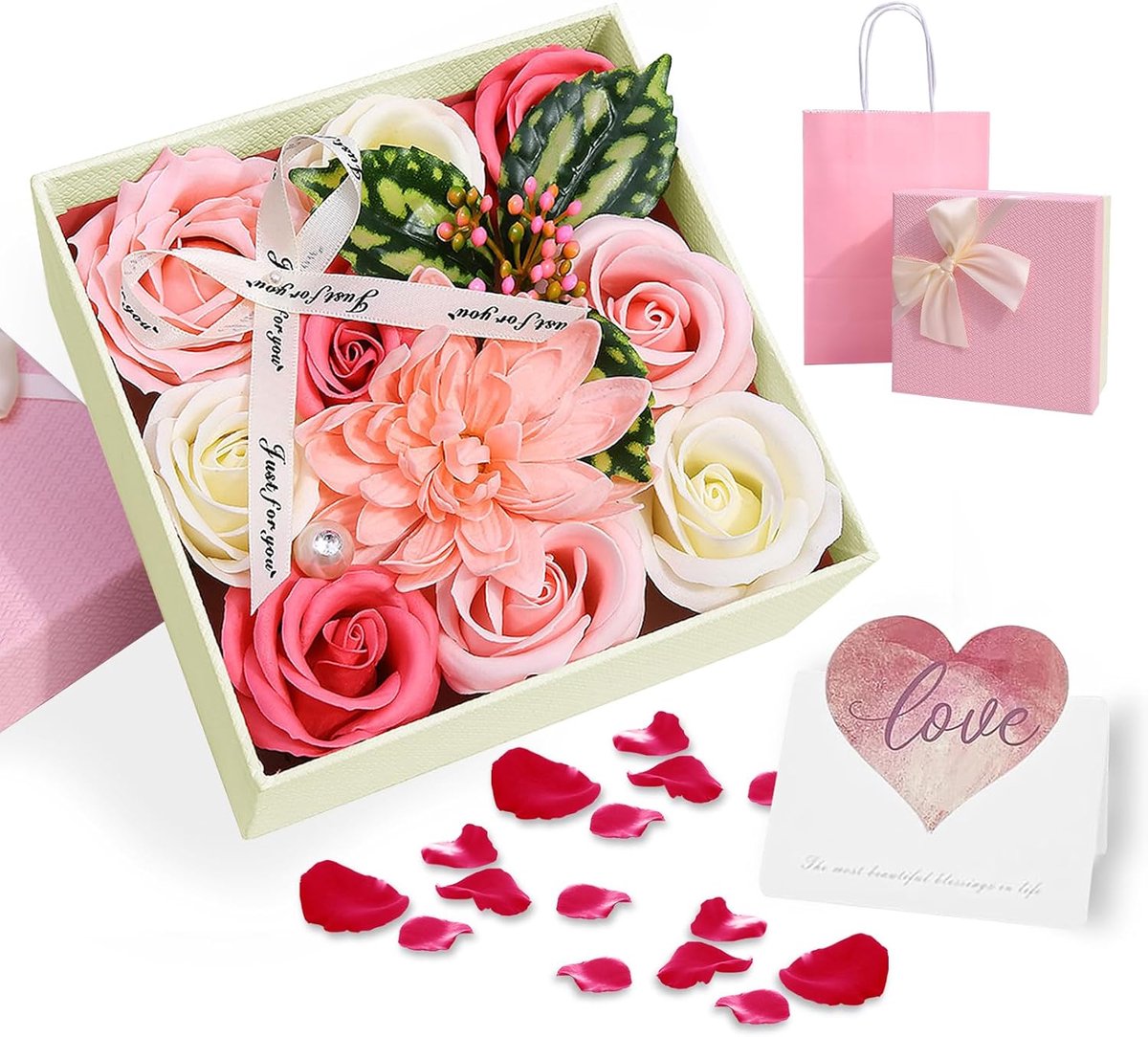 Kunstrozen Cadeauset - Zeepbloemen Geurend - Romantisch Cadeau - Onderhoudsvriendelijk Duurzaam - 15x15x8 cm - Roze
