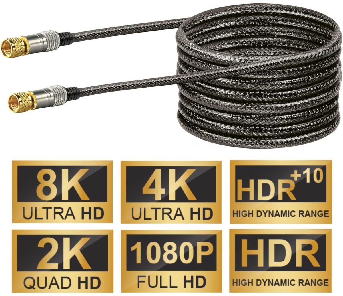 Schwaiger 10m Sat-kabel 110dB 8K 4K HD TV antennekabel F-stekker coaxiaal coax-kabel