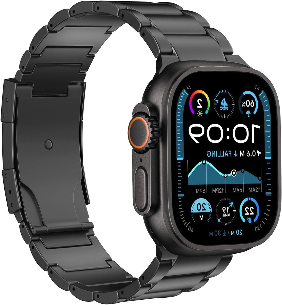 Titanium Horlogeband Geschikt voor Apple Watch Ultra en Series, Metalen Vervangband met Dubbele Drukknop Sluiting voor Comfort en Stijl