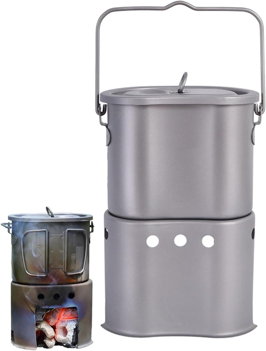 Kampeer Kookset - Outdoor Kookgerei - Buiten Koken - Compact Opvouwbaar - 800 ml Pot - Titanium