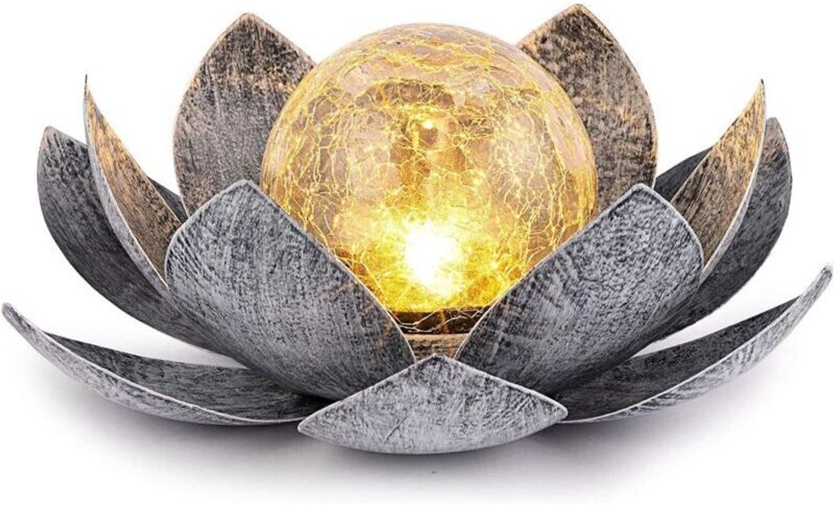 Tuinlamp op zonne-energiegeschikt voor buiten, decoratieve lamp geschikt voor lotusbloemmotief en craquelé-effect, waterdichte LED-lamp in de vorm van een bloem, geschikt voor terrassen, gazons, opritten en tafels.
