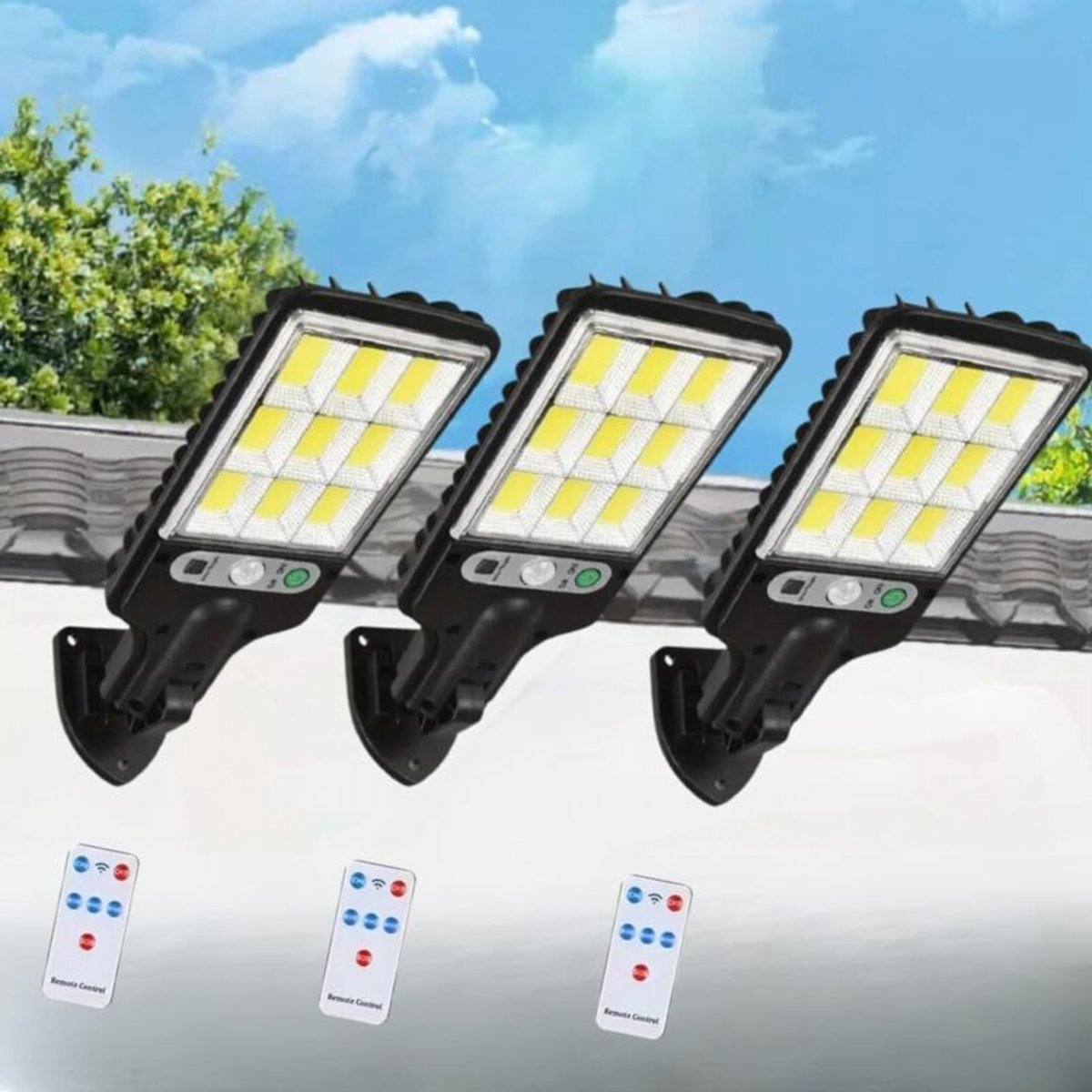 Op zonne-energie werkende LED-buitenspots geschikt voor bewegingssensoren [3-pack], krachtige buitenspots op zonne-energie, beschermingsklasse