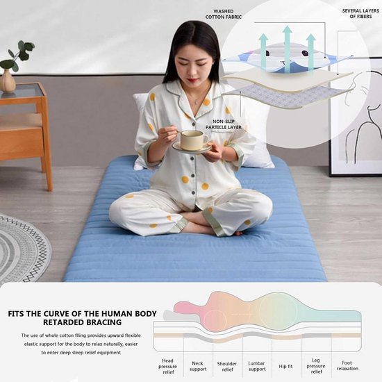 Japanse vloermatras - Oprolbaar futonpad - Gastvrij slapen - Inclusief opbergtas - 90x190 cm - Grijs — afbeelding 2