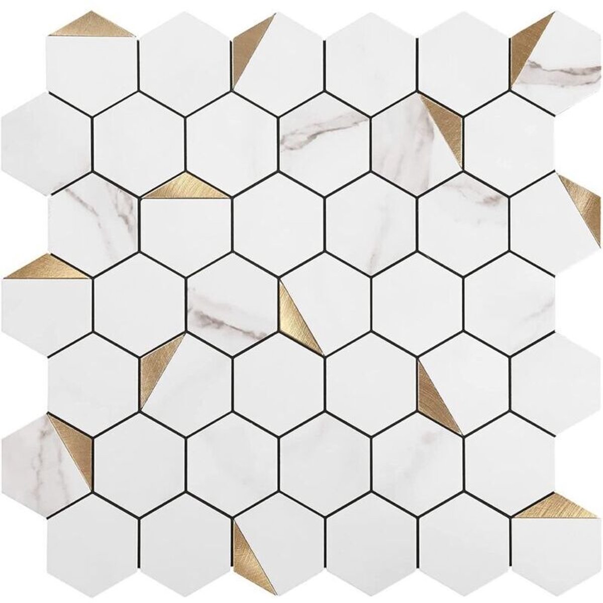 Zelfklevend tegelbehang, wit zeshoekig patroon, 30 x 30 cm, mozaïekstijl, muursticker, waterdichte decoratieve folie, geschikt voor badkamer- en keukenwanden.