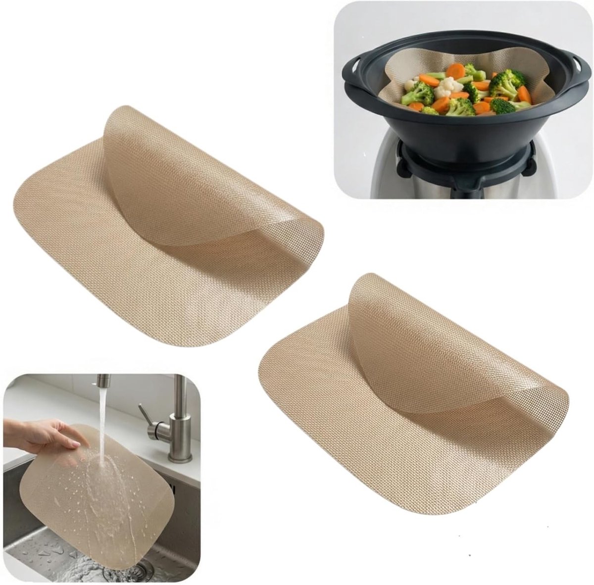 Set van 2 Herbruikbare Bakfilms, Geschikt voor Thermomix TM7, Silicone Bakmat en Stoompapier, Hittebestendig tot 250°C, Ideaal voor Oven en Stomen