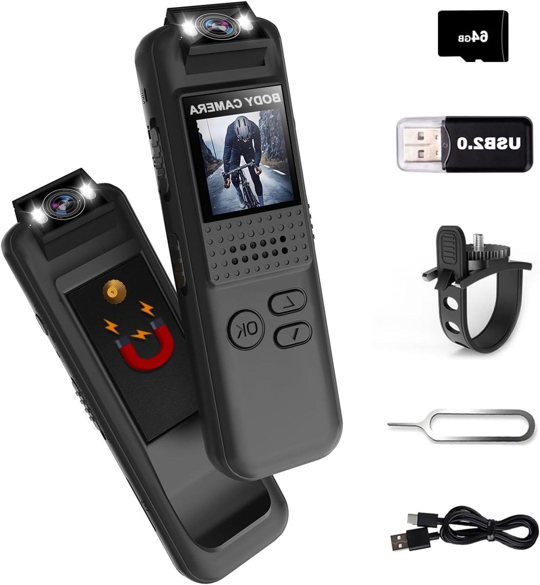 Mini Body Camera - Draagbare Recorder - Outdoor Activiteiten - 180° Draaibare Lens - 64GB Geheugen - Zwart