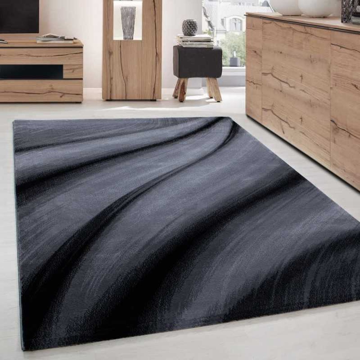 TapisTrend Designer tapijt Zwart 120x170 cm Modern vloerkleed met golvend design voor de woonkamer, Miami 6630