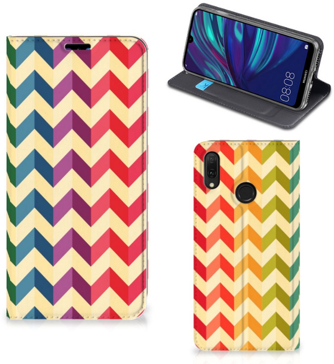 Huawei Y7 hoesje Y7 Pro (2019) Hoesje met Magneet Zigzag Multi Color