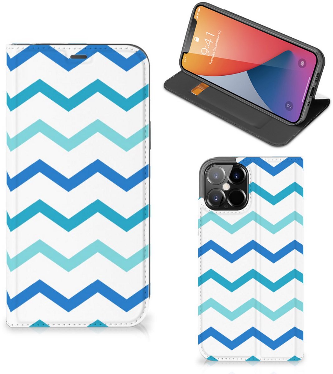 iPhone 12 Pro Max Hoesje met Magneet Zigzag Blauw