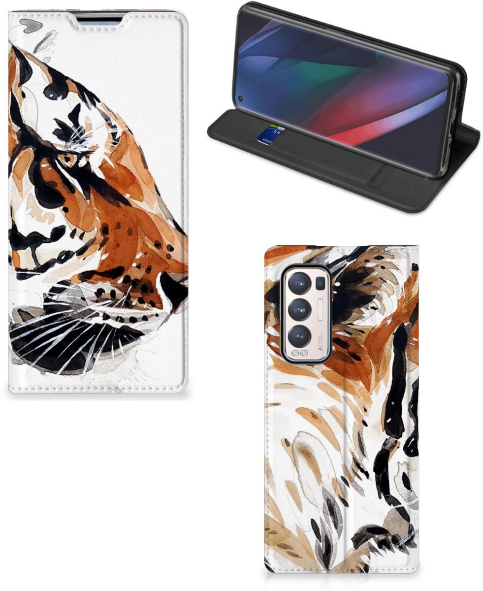 Bookcase OPPO Find X3 Neo Watercolor Tiger
