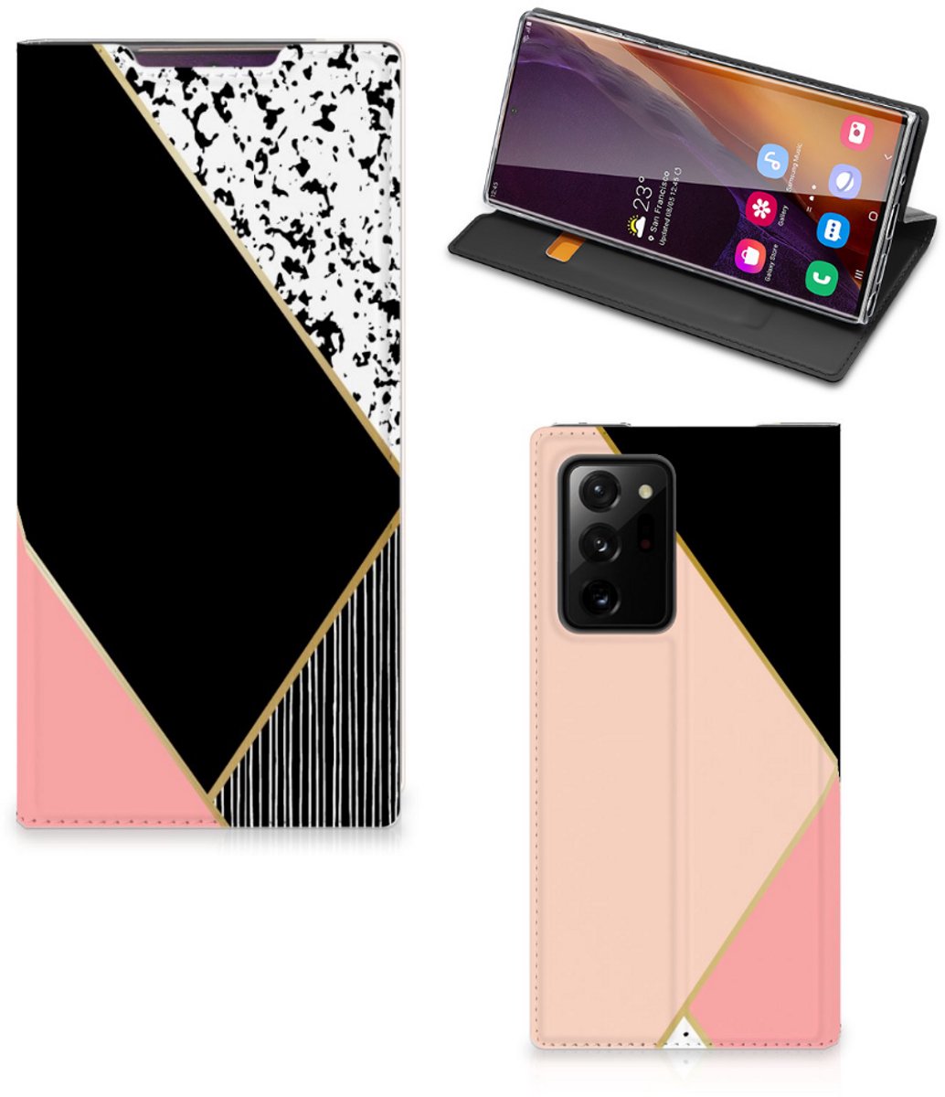 Standcase Hoesje voor Samsung Galaxy Note 20 Ultra Stand Case Zwart Roze Vormen