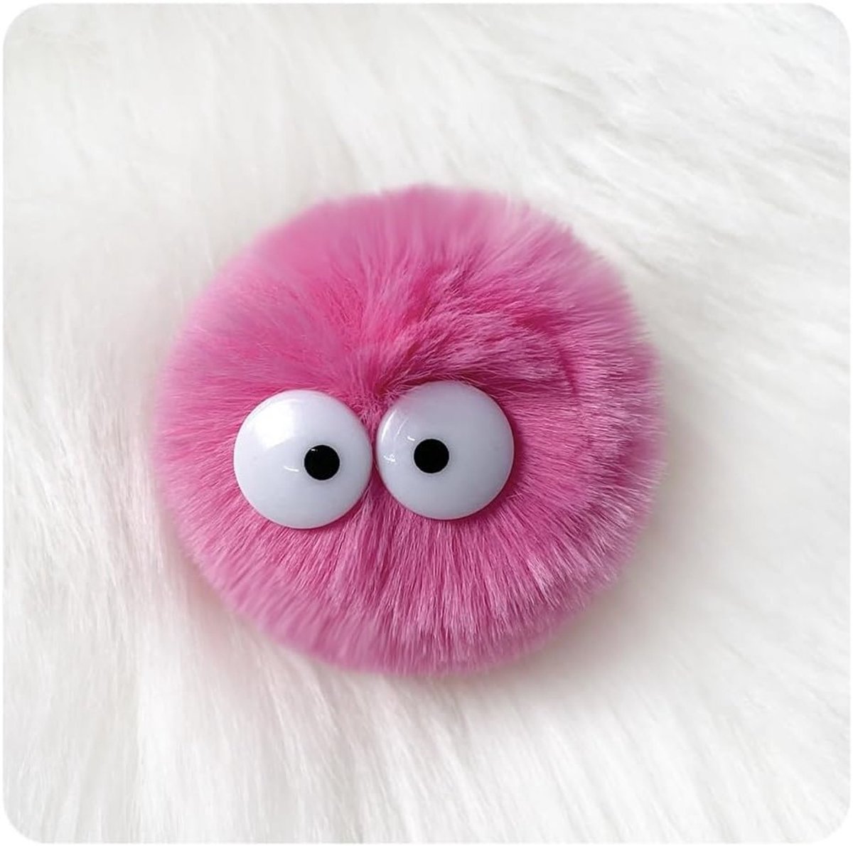 Faux Fur Pompoms 5cm met Cartoon Ogen voor DIY Projecten, Sleutelhangers en Tasaccessoires in Roze Rood