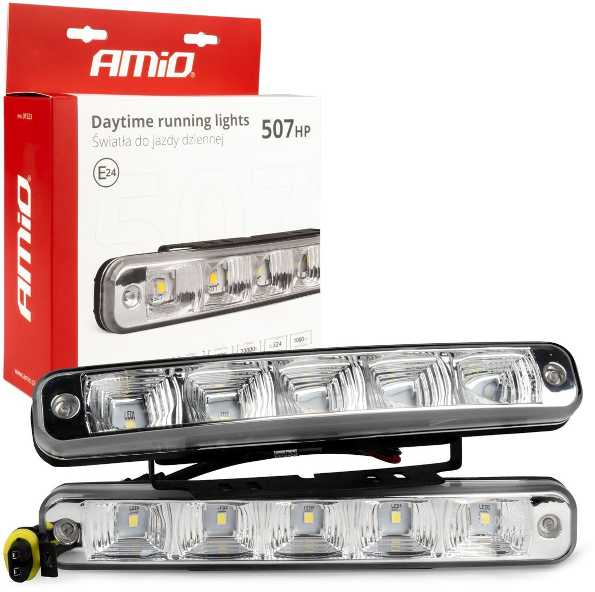 AMiO DRL 507HP Dagrijverlichting 190mm - Universele SMD LED Set voor Auto met Automatische Schakeling 12V en 24V