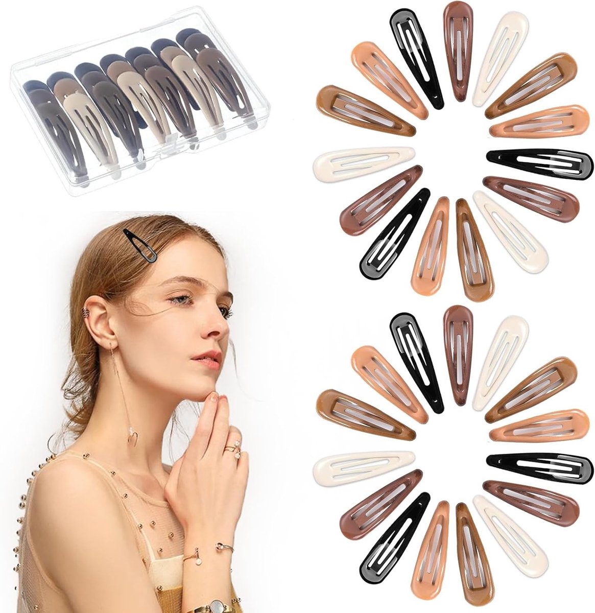 Set van 30 Metalen Haarklemmen in 5 Kleuren met Snap Studs, Glanzende Afwerking, Grote Haaraccessoires voor Vrouwen en Meisjes, Perfect voor Diverse Haarstijlen