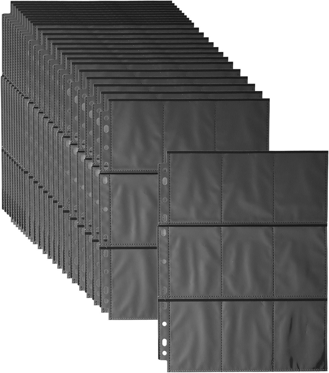 Pack van 80 Trading Card Covers met 1440 Compartimenten, A4 Formaat, Zwart en Transparant, Geschikt voor Ringbinders en Bescherming van Verzamelkaarten