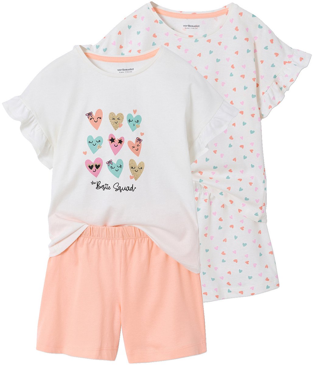 vertbaudet Set van 2 pyjamashorty's met hartjes ecru