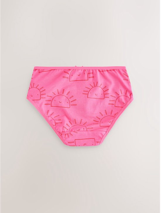 Roze onderbroek met print van lachende zonnetjes en strikje.