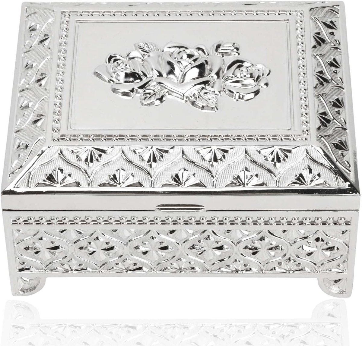 Vintage Sieradenopbergdoos van Metaal met Rozenpatroon voor Oorbellen, Kettingen en Ringen - Elegante Sieraden Organizer voor Vrouwen en Meisjes