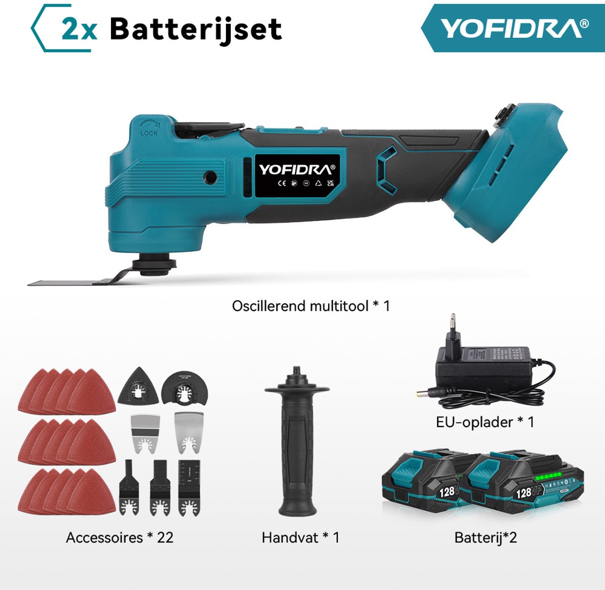 Yofidra Accu Multitool - Borstelloze Multifunctioneel - met 2x Accu's & 22x Accessoires thumbnail 2