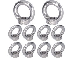 10 Stuks Hijsoogmoer van RVS, Zware Hijsmiddelen voor Scheepsbouw, Technische Kranen en Metalen Constructies