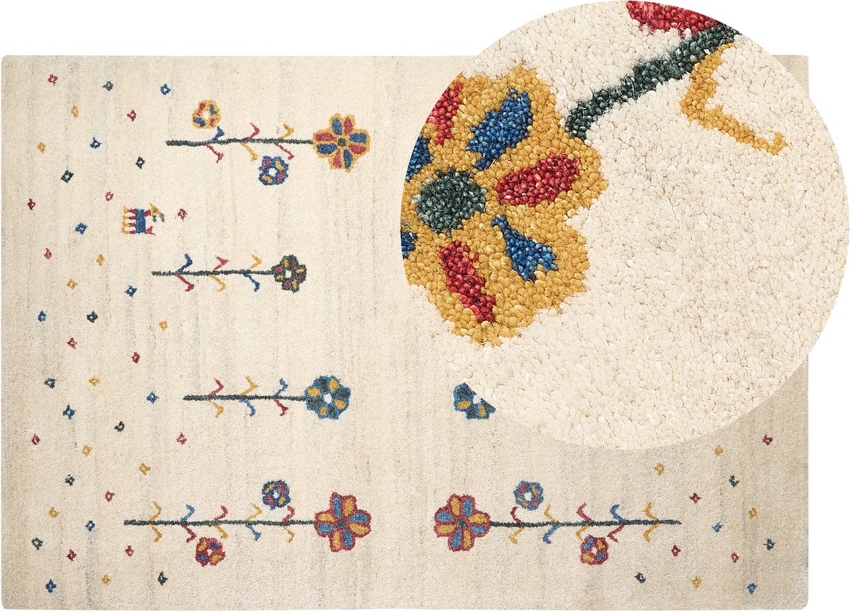 HUSUNLU - Modern vloerkleed - Beige - 140 x 200 cm - Wol